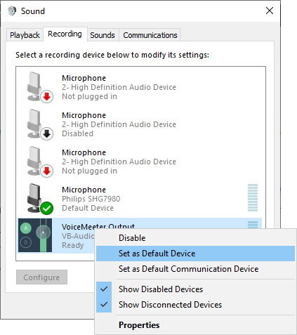 voicemeeter output device not working