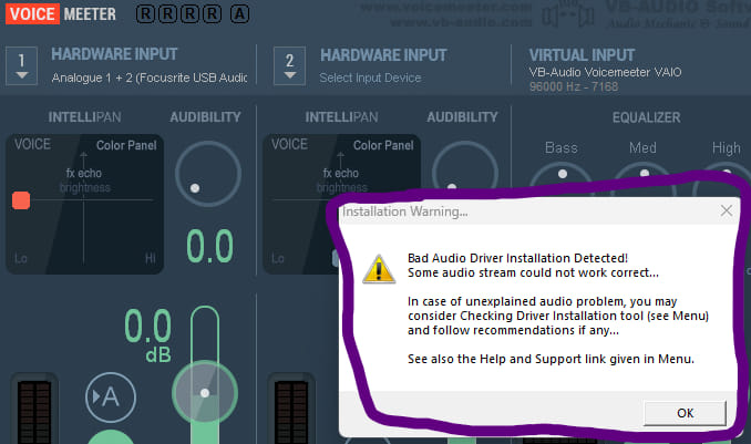 VoiceMeeter Warning