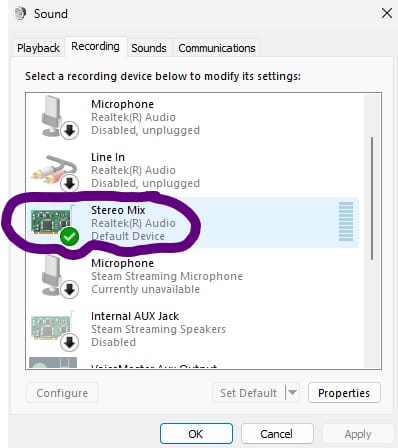 Stereo Mix Step 2 - Stereo Mix Set as Default