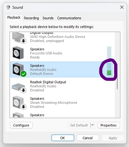 Stereo Mix Testing - Motherboard Playback Device Green Bar Signs