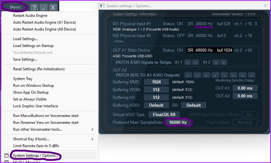 VoiceMeeter Buffering Settings